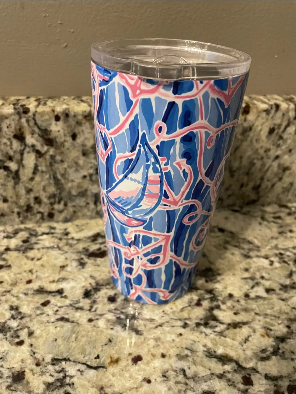 Lilly Pulitzer Blue and Pink Sailboat Nautical Pattern Tumbler